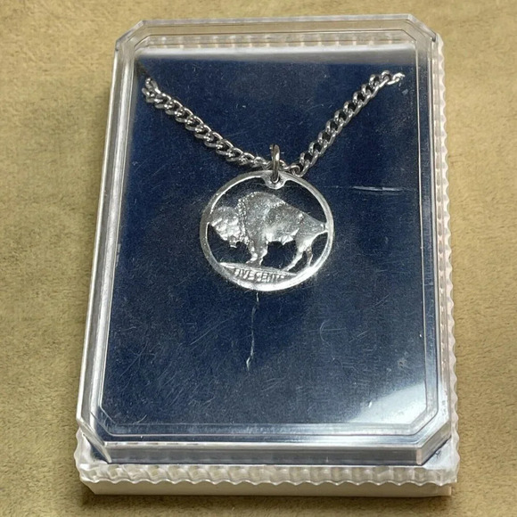 Five Cents Buffalo Necklace Silver tone NOS - Picture 5 of 5